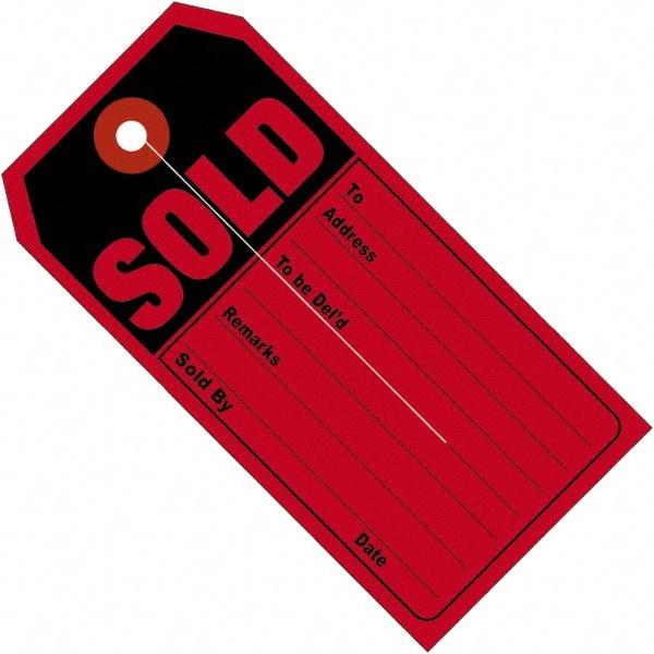 Made in USA - 4-3/4" High x 2-3/8" Long, Inventory, English Safety & Facility Numbered Tag - Red & Black Cardstock - Caliber Tooling