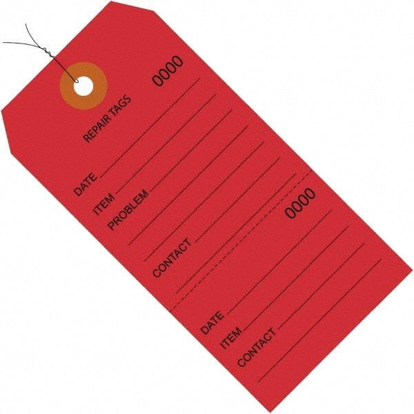 Made in USA - 4-3/4" High x 2-3/8" Long, Repair, English Safety & Facility Inspection Tag - Red Cardstock - Caliber Tooling