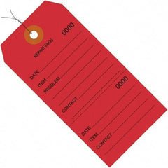 Made in USA - 6-1/4" High x 3-1/8" Long, Repair, English Safety & Facility Inspection Tag - Red Cardstock - Caliber Tooling