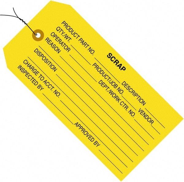 Made in USA - 4-3/4" High x 2-3/8" Long, Scrap, English Safety & Facility Inspection Tag - Yellow Cardstock - Caliber Tooling