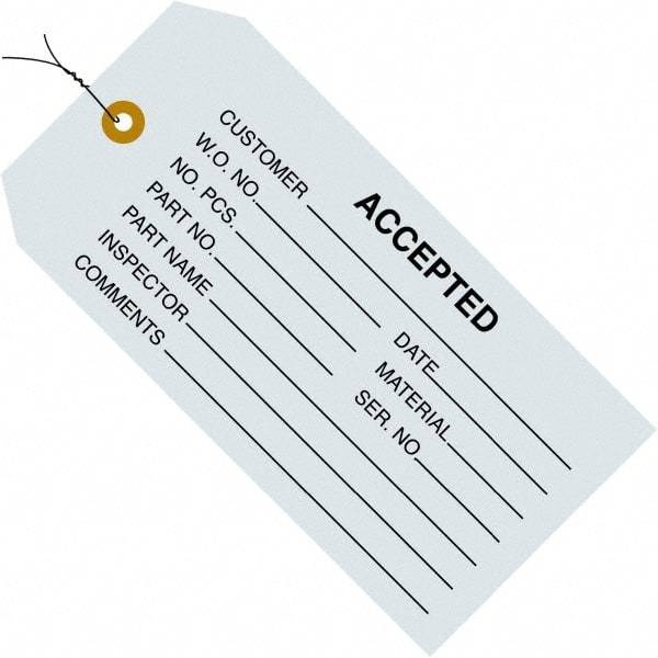 Made in USA - 4-3/4" High x 2-3/8" Long, ACCEPTED, English Safety & Facility Inspection Tag - Blue Cardstock - Caliber Tooling