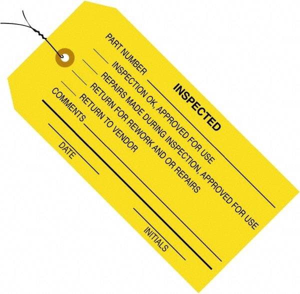 Made in USA - 4-3/4" High x 2-3/8" Long, ACCEPTED, English Safety & Facility Inspection Tag - Yellow Cardstock - Caliber Tooling