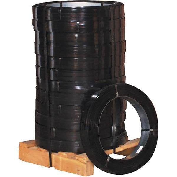 Made in USA - 3,140' Long x 5/8" Wide, Oscillated Coil Steel Strapping - 3,140 Lb Capacity, 0.015" Thick - Caliber Tooling