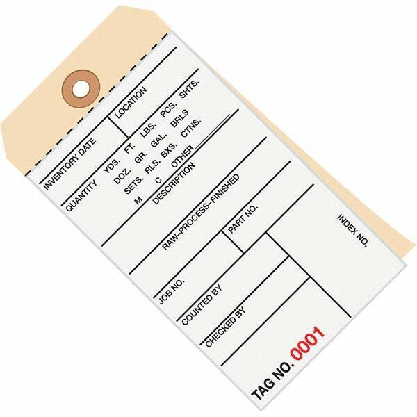 Made in USA - 6-1/4" High x 3-1/8" Long, Inventory, English Safety & Facility Numbered Tag - White & Manila Cardstock - Caliber Tooling