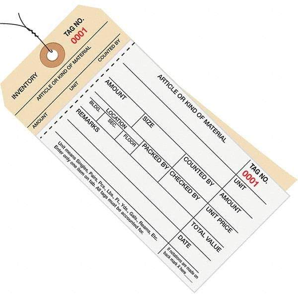 Made in USA - 6-1/4" High x 3-1/8" Long, Inventory, English Safety & Facility Numbered Tag - White & Manila Cardstock - Caliber Tooling