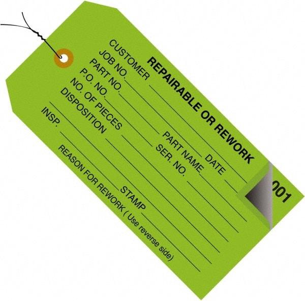 Made in USA - 4-3/4" High x 2-3/8" Long, Inventory, English Safety & Facility Numbered Tag - Green Cardstock - Caliber Tooling