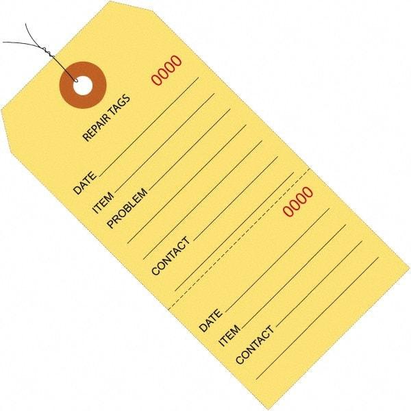 Made in USA - 6-1/4" High x 3-1/8" Long, Repair, English Safety & Facility Inspection Tag - Yellow Cardstock - Caliber Tooling