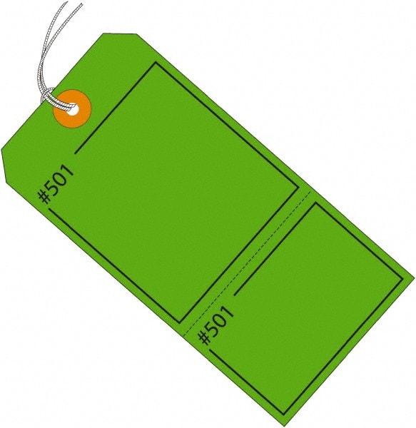 Made in USA - 4-3/4" High x 2-3/8" Long, Numbered, English Safety & Facility Retail Tag - Green Cardstock - Caliber Tooling