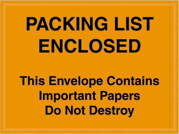 Value Collection - 1,000 Piece, 4-1/2" Long x 6" Wide, Packing List Envelope - Important Papers Enclosed, Orange - Caliber Tooling