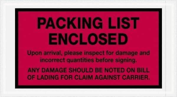 Value Collection - 1,000 Piece, 5-1/2" Long x 10" Wide, Packing List Envelope - Packing List Enclosed, Red - Caliber Tooling