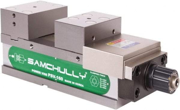 Samchully - 125mm Jaw Width, 125mm Jaw Opening Capacity, Horizontal Stationary Machine Vise - Manual Operation, 1 Station, 400.5mm Long x 48.3mm Deep, 50mm Jaw Height, Alloy Steel - Caliber Tooling