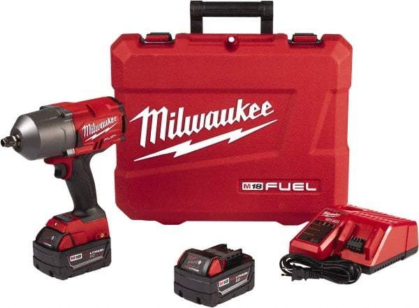 Milwaukee Tool - 1/2" Drive 18 Volt Pistol Grip Cordless Impact Wrench & Ratchet - 1,750 RPM, 0 to 2,100 BPM, 1,000 Ft/Lb Torque, 2 Lithium-Ion Batteries Included - Caliber Tooling