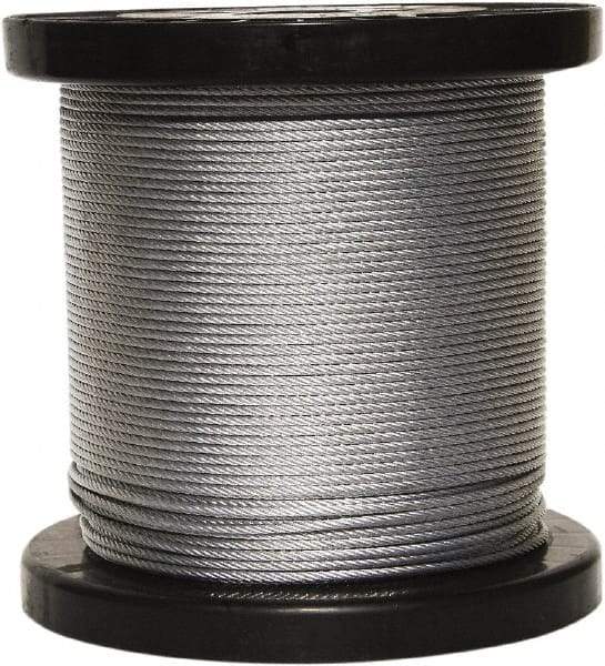 Loos & Co. - 250' Long, 3/16" x 3/16" Diam, Galvanized Wire Rope - 4,200 Lb Breaking Strength, 7 x 19 - Caliber Tooling