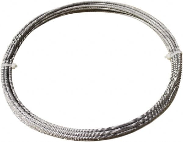 Loos & Co. - 3/16" x 3/32" Diam, Stainless Steel Wire Rope - 920 Lb Breaking Strength, 7 x 7, Vinyl Coating - Caliber Tooling