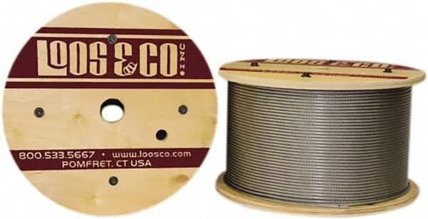 Loos & Co. - 1/8" x 3/32" Diam, Galvanized Steel Wire Rope - 920 Lb Breaking Strength, 7 x 7, Vinyl Coating - Caliber Tooling