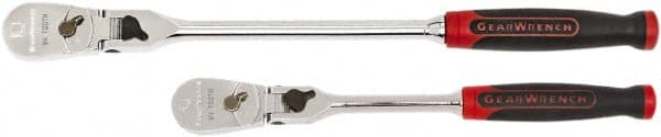 GearWrench - 1/4" & 3/8" Drive Pear Head Ratchet Set - Full Polish Chrome Finish, 8.23" & 13.63" OAL, 84 Gear Teeth, Cushion Grip Handle, Flex Head - Caliber Tooling