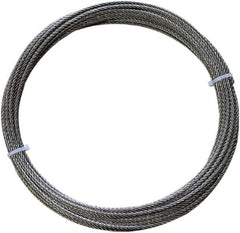 Loos & Co. - 50' Long, 1/4" x 1/4" Diam, Stainless Steel Wire Rope - 4,900 Lb Breaking Strength, 7 x 19 - Caliber Tooling