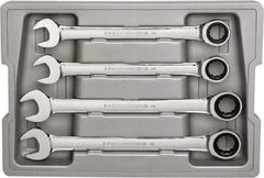 GearWrench - 4 Piece, 21mm to 25mm, 12 Point Ratcheting Combination Wrench Set - Metric Measurement Standard, Chrome Finish, Comes in Plastic Tray - Caliber Tooling