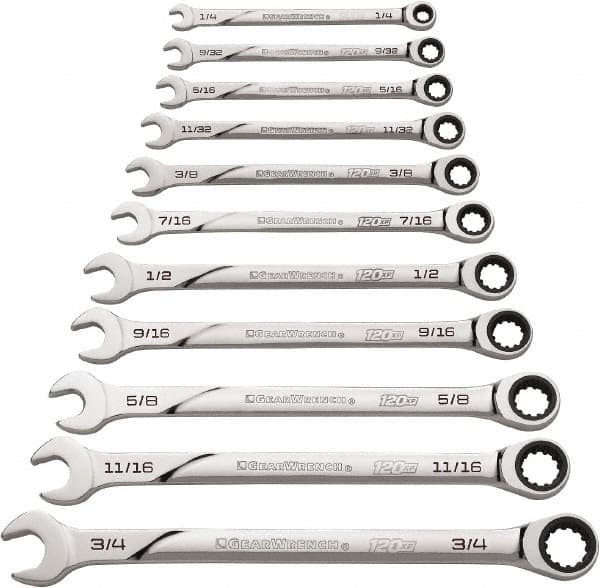 GearWrench - 11 Piece, 1/4" to 3/4", Ratcheting Combination Wrench Set - Inch Measurement Standard, Chrome Finish - Caliber Tooling