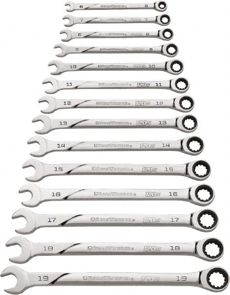 GearWrench - 14 Piece, 6mm to 19mm, Ratcheting Combination Wrench Set - Metric Measurement Standard, Chrome Finish - Caliber Tooling