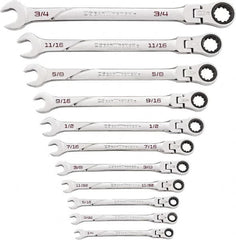 GearWrench - 11 Piece, 1/4" to 3/4", Ratcheting Flexhead Combination Wrench Set - Inch Measurement Standard, Chrome Finish - Caliber Tooling