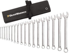 GearWrench - 18 Piece, 1/4" to 1-1/4", 12 Point Combination Wrench Set - Inch Measurement Standard, Chrome Finish, Comes in Roll - Caliber Tooling