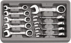 GearWrench - 10 Piece, 10mm to 19mm, 12 Point Ratcheting Combination Wrench Set - Metric Measurement Standard, Chrome Finish, Comes in Plastic Tray - Caliber Tooling