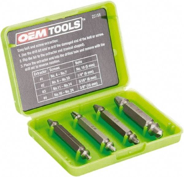 OEM Tools - Screw Extractor - #1, #2, #3, #4" Extractor for #4 to #7, #8 to #10, #11 to #14, #16 to #24 Screw - Caliber Tooling