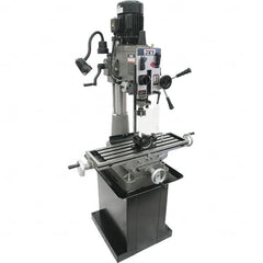 Jet - 1 Phase, 20-1/2" Swing, Geared Head Mill Drill Combination - 32-1/4" Table Length x 9-1/2" Table Width, 20-1/2" Longitudinal Travel, 8-1/4" Cross Travel, 6 Spindle Speeds, 1.5 hp, 115/230 Volts - Caliber Tooling