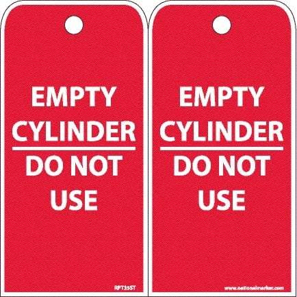 NMC - 4" High x 8" Long, EMPTY CYLINDER-DO NOT USE, English Safety & Facility Accident Prevention Tag - 2 Sides, White Poly - Caliber Tooling