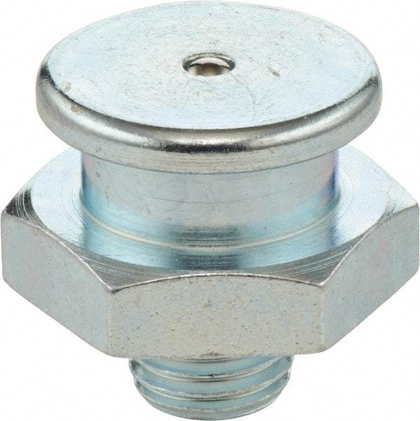 Umeta - Straight Head Angle, M6x1 Metric Steel Button-Head Grease Fitting - 17mm Hex, 17mm Overall Height, 6mm Shank Length, Zinc Plated Finish - Caliber Tooling