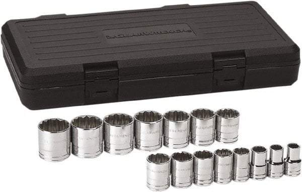 GearWrench - 15 Piece 1/2" Drive Chrome Finish Socket Set - 12 Points, 7/16" to 1-1/2" Range, Inch Measurement Standard - Caliber Tooling