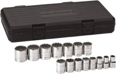 GearWrench - 15 Piece 1/2" Drive Chrome Finish Socket Set - 12 Points, 7/16" to 1-1/2" Range, Inch Measurement Standard - Caliber Tooling