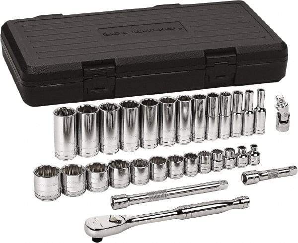 GearWrench - 30 Piece 3/8" Drive Chrome Finish Deep Well Socket Set - 12 Points, 1/4" to 1" Range, Inch Measurement Standard - Caliber Tooling