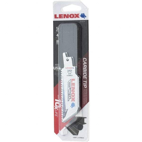 Lenox - 4" Long x 1" Thick, Bi-Metal Reciprocating Saw Blade - Tapered Profile, 8 TPI, Toothed Edge, Tang Shank - Caliber Tooling