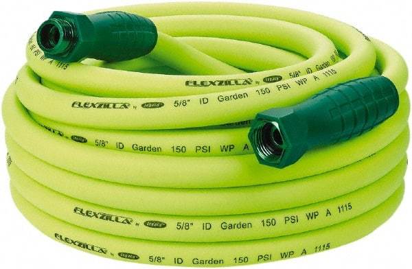 Legacy - 50' Long Garden Hose - 5/8" Diam, 3/4" GHT, Hybrid Polymer, 150 psi, All Season, Green - Caliber Tooling