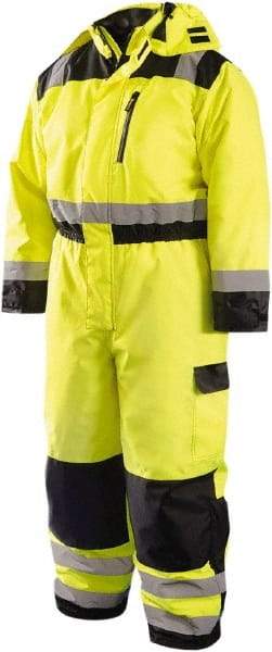 OccuNomix - Size L, Yellow, Zipper, Cold Weather Coverall - 50" Chest, Polyester, 7 Pockets, Waterproof - Caliber Tooling