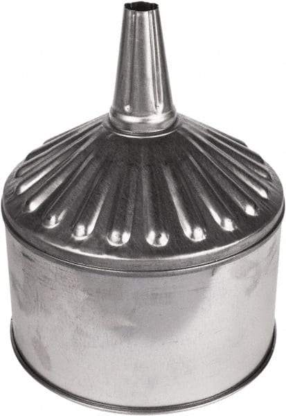 Funnel King - 8 Qt Capacity Galvanized Steel Funnel - 9-5/8" Mouth OD, 1" Tip OD, 3-1/2" Straight Spout, Silver - Caliber Tooling