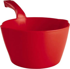 Remco - 64 oz Red Polypropylene Round Bottom Scoop - 8.3" Wide x 4-1/2" Deep Bowl, 5-1/2" Handle Length, 13" OAL - Caliber Tooling