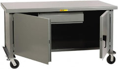 Little Giant - 3,600 Lb Capacity, 2 Shelf, 1 Drawer, 2 Door Mobile Heavy-Duty Workbench Cabinet - 72" Wide x 30" Deep x 37-1/2" High, Steel, Gray - Caliber Tooling