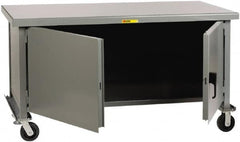 Little Giant - 3,600 Lb Capacity, 2 Shelf, 2 Door Mobile Heavy-Duty Workbench Cabinet - 60" Wide x 30" Deep x 37-1/2" High, Steel, Gray - Caliber Tooling