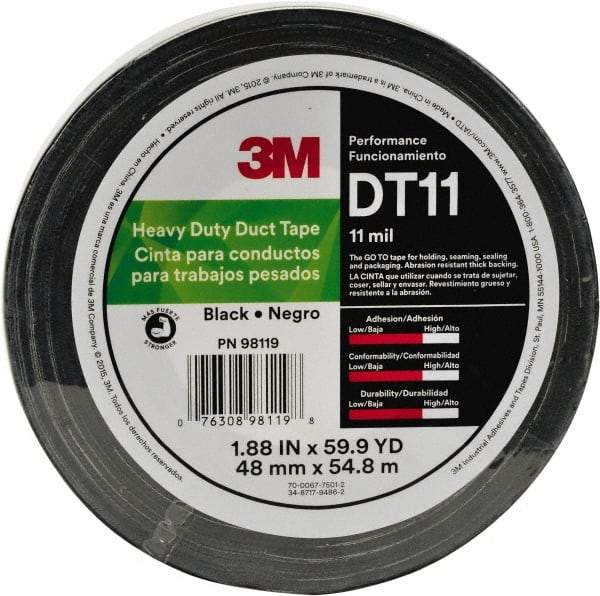 3M - 2" x 54.8m Silver Duct Tape - 11 mil, Rubber Adhesive, Polyethylene Film Backing, Series DT11 - Caliber Tooling