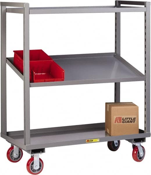 Little Giant - 2,400 Lb Capacity, 2 Shelf, Steel Shelf Truck - 60" Long x 24" Wide x 57-1/4" High, Polyurethane Wheels - Caliber Tooling