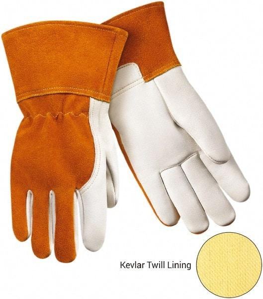 Steiner - Size M Kevlar Lined Cowhide Welding Glove - Gauntlet Cuff, Straight Thumb, For MIG - Caliber Tooling