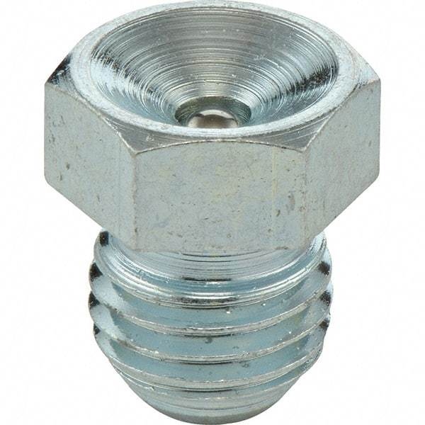 Umeta - Straight Head Angle, M12x1.50 Metric Steel Flush-Style Grease Fitting - 14mm Hex, 14mm Overall Height, 9.5mm Shank Length, Zinc Plated Finish - Caliber Tooling