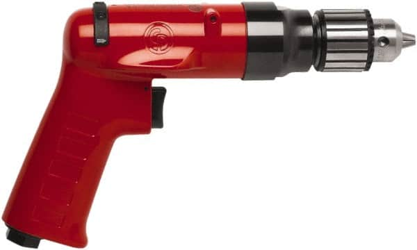 Chicago Pneumatic - 3/8" Reversible Keyed Chuck - Pistol Grip Handle, 2,600 RPM, 32 LPS, 0.5 hp - Caliber Tooling