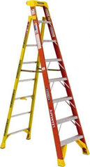 Werner - 7 Steps, 8' High, Type IA Rating, Fiberglass Step Ladder - 300 Lb Load Capacity, 27-39/64" Base Width - Caliber Tooling