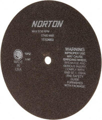 Norton - 8" 60 Grit Aluminum Oxide Cutoff Wheel - 1/16" Thick, 1/2" Arbor, 5,730 Max RPM, Use with Stationary Grinders - Caliber Tooling