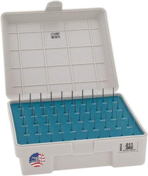 Meyer Gage - 50 Piece, 0.011-0.06 Inch Diameter Plug and Pin Gage Set - Minus 0.0001 Inch Tolerance, Class Z - Caliber Tooling