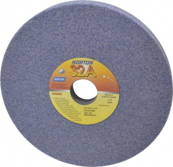 Norton - 8" Diam x 1-1/4" Hole x 3/4" Thick, I Hardness, 46 Grit Surface Grinding Wheel - Aluminum Oxide, Type 1, Coarse Grade, 3,105 Max RPM, Vitrified Bond, No Recess - Caliber Tooling